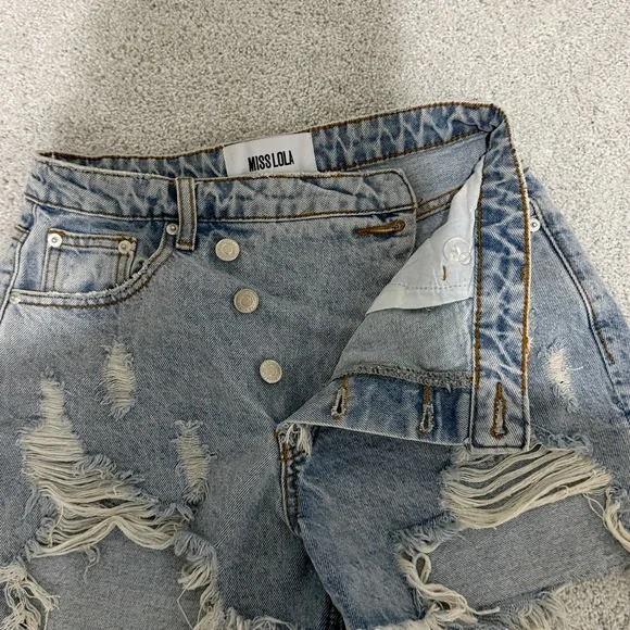 Miss Lola Light Blue Distressed Jean Shorts - Picture 2 of 7